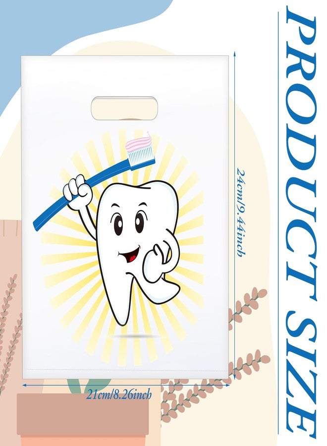 Aliceset 300 Pcs Tooth Merchandise Bags with Handles Plastic Dental Bags for Patients Dental Gifts Bulk for Dentist Office Goodie Packaging Appreciation Gifts Retail Party Favor, 8.27x9.45in (Cute) - Image 2